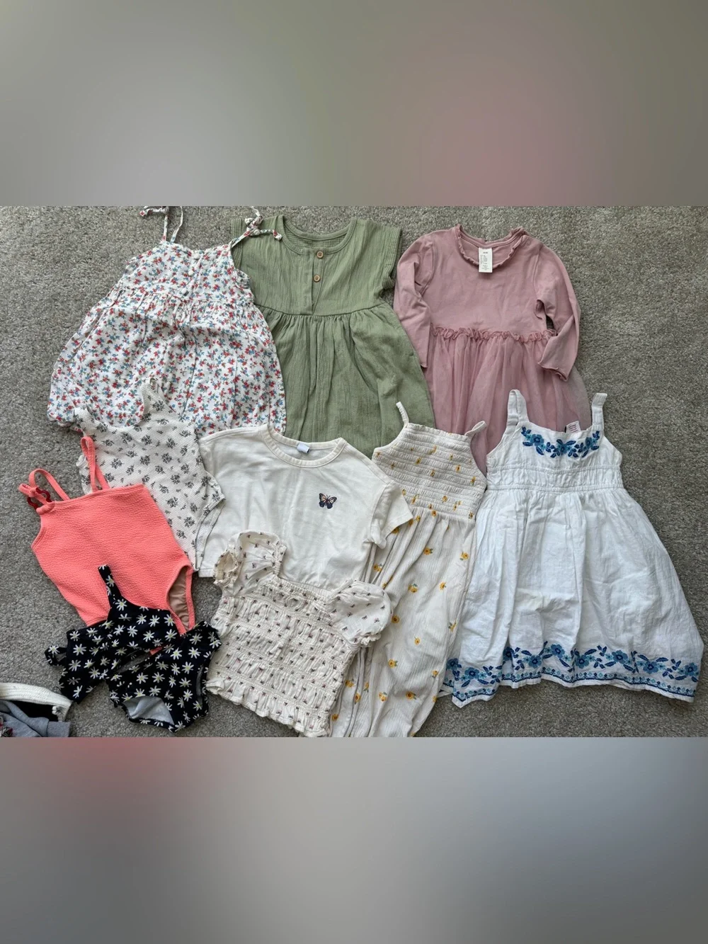 Old Navy Mixed-Girls Summer Dress & Top Lot in Olive, Pink, White and Coral